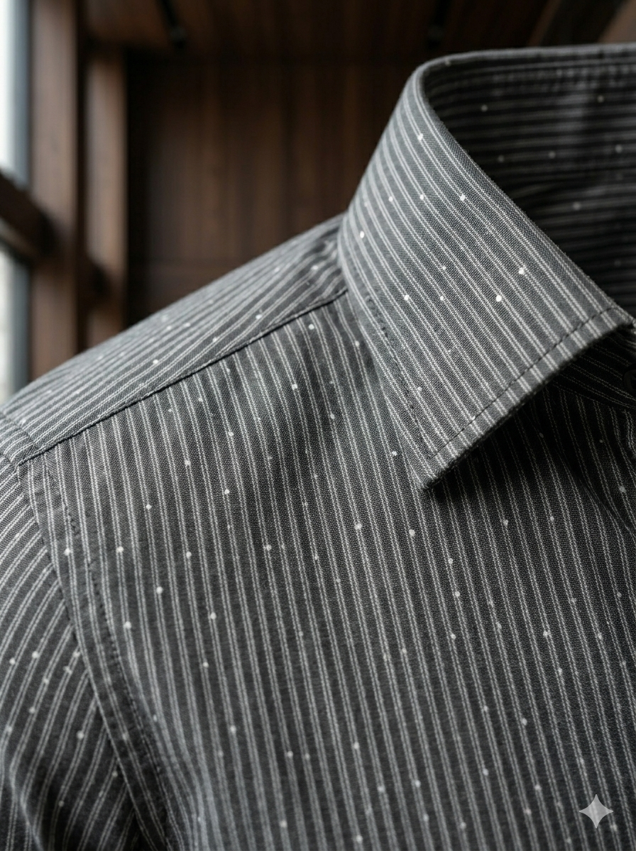 Aurelius Crest "Gold Standard" Executive Set – Charcoal Micro-Pattern Shirt with Signature Fragrance & Keypiece