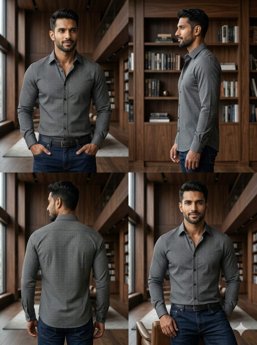 Aurelius Crest "Gold Standard" Executive Set – Charcoal Micro-Pattern Shirt with Signature Fragrance & Keypiece