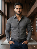 Aurelius Crest "Gold Standard" Executive Set – Charcoal Micro-Pattern Shirt with Signature Fragrance & Keypiece